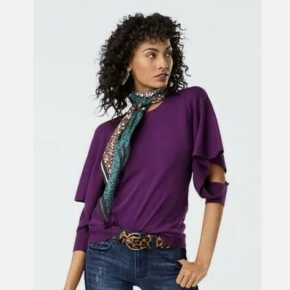 CAbi French Violet Purple Top Women's Size Medium #3708 Peekaboo Sleeves